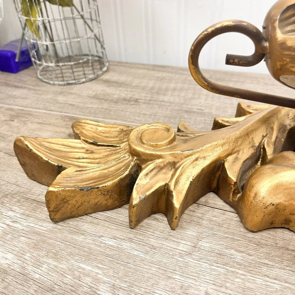 Vintage Gold Italian Wall Sconce: 3‎ Arm Acanthus Leaf Candle Holder